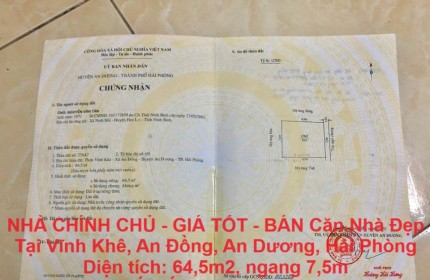 NHÀ CHÍNH CHỦ - GIÁ TỐT - BÁN Căn Nhà Đẹp Tại Vĩnh Khê, An Đồng, An Dương, Hải Phòng